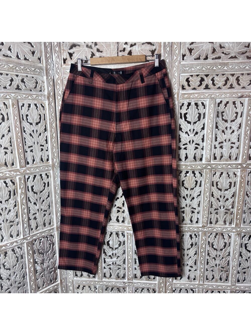 Volcom Plaid Pants Mens/Unisex 30 x 26 Loose Tapered Baggy Skate Punk Orange